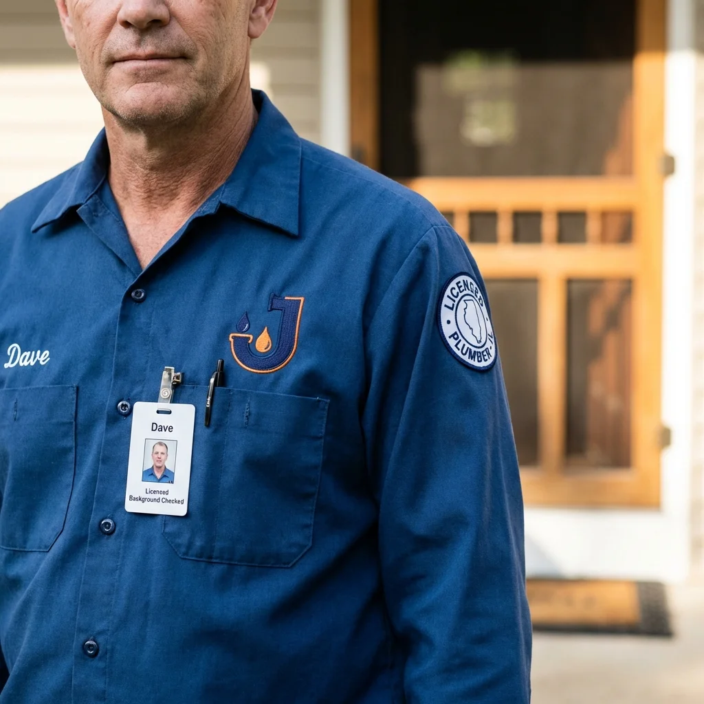 Licensed plumber showing ID badge in Hinesburg, VT