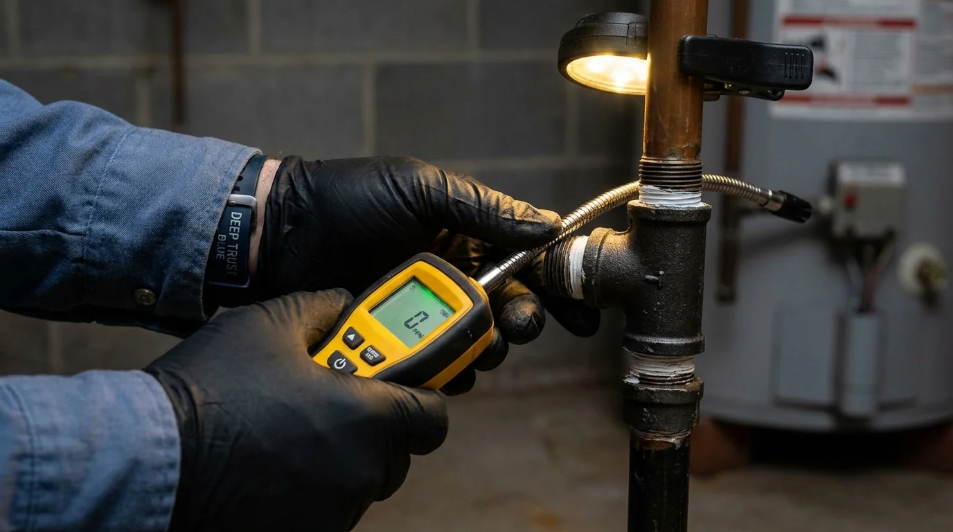 Gas leak detection with electronic sniffer by Johns Plumbing LLC in Hinesburg