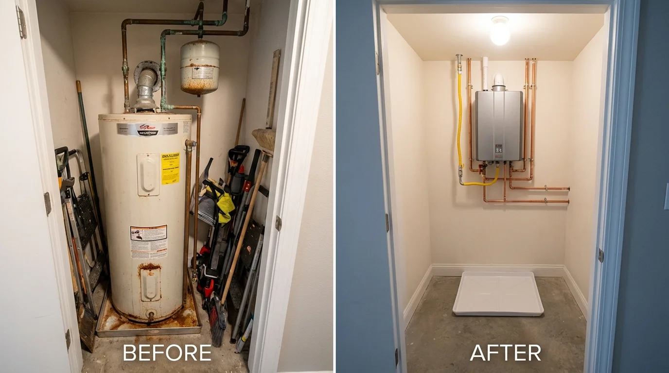Tank water heater versus wall-mounted tankless unit comparison for Hinesburg, VT homeowners